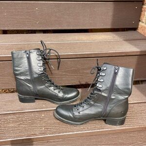 Guess Marise Black Lace-Up Faux Leather Combat Boots with Side Zippers